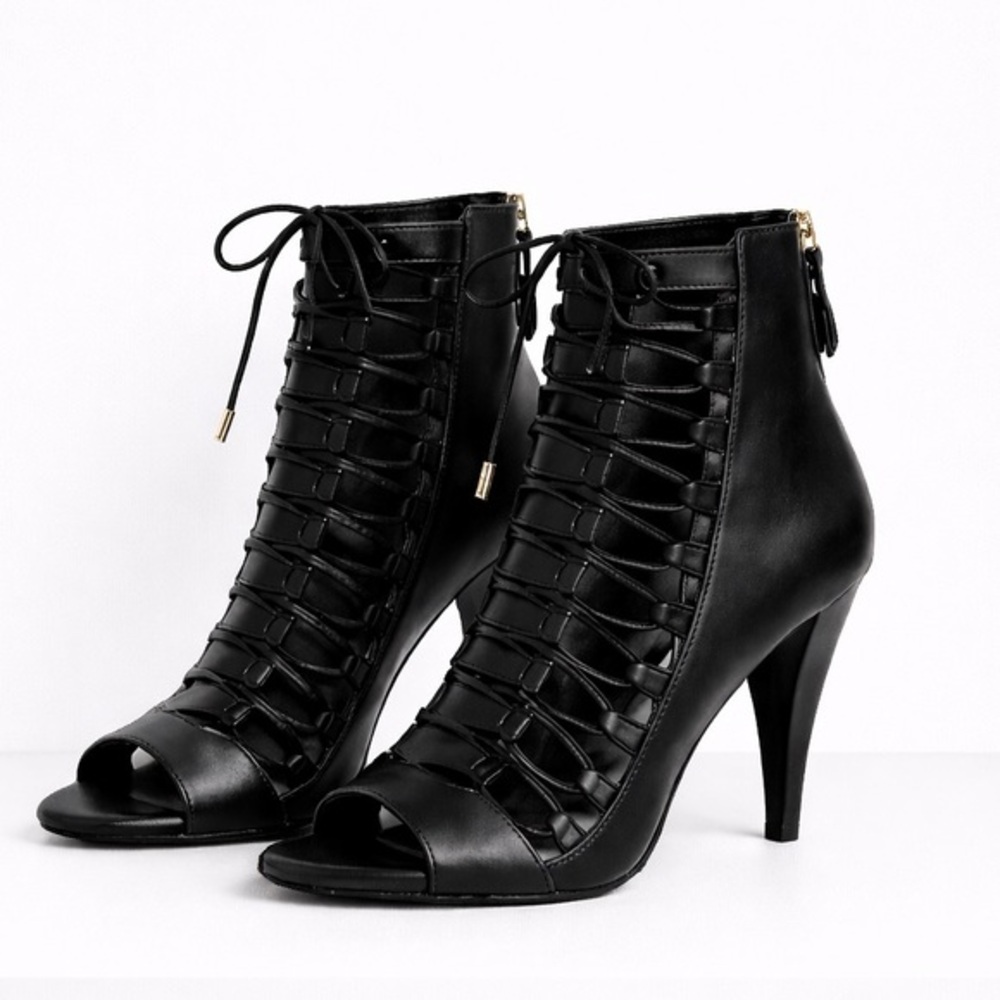 Sigerson Morrison Magola Black Leather Lace Up Gladiator Platform Heels